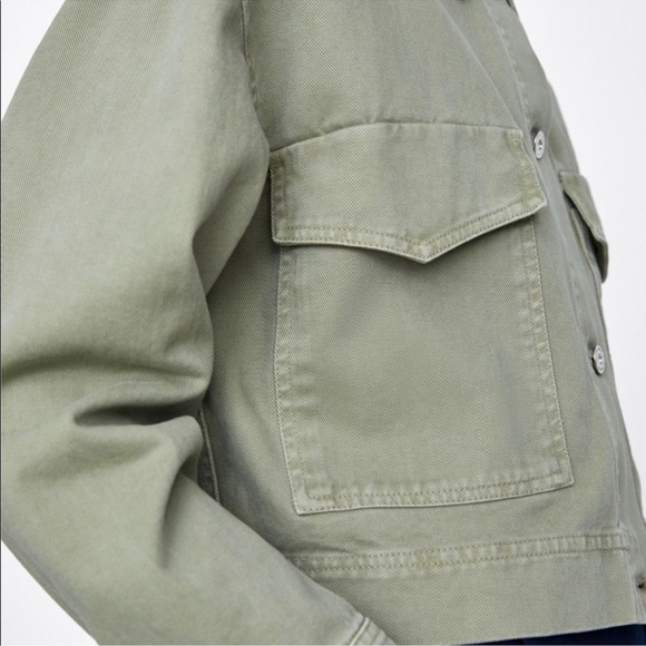 Zara Green Cropped Boxy Denim Jacket - Picture 2 of 13